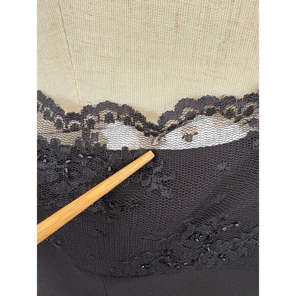 Evan Picone Dress Black Slip Lace And Beading Sz 14 Midi Romantic Goth - Picture 8 of 10